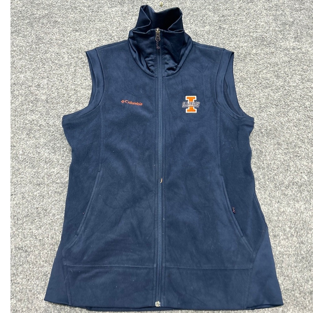 Columbia Vest Womens Size L Navy Blue Fleece Full Zip Illinois Fighting Illini